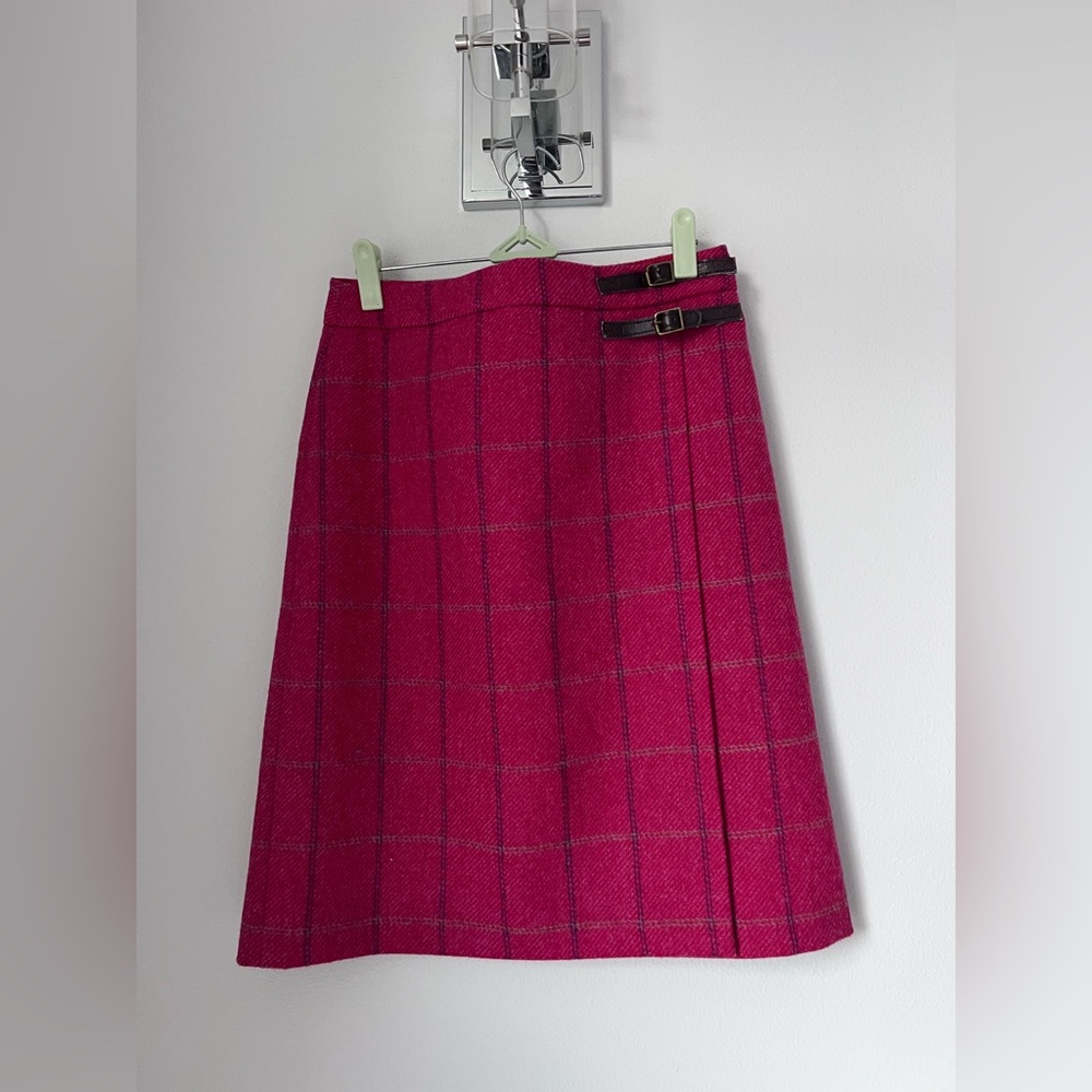 Boden Pink Plaid A-Line Skirt with Side Buckles
